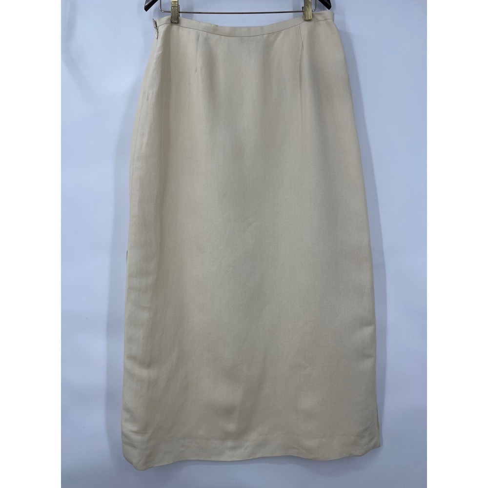 Ann Taylor Cream Linen Rayon Maxi Skirt 14 Lined‎ Side Slit Minimalist Old Money - Picture 2 of 7
